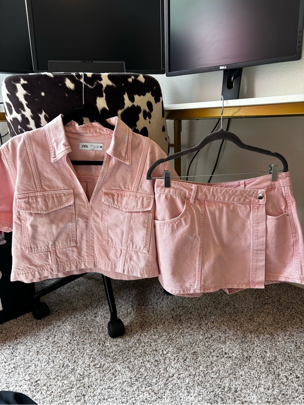Zara Pink Denim Shorts Skort Set